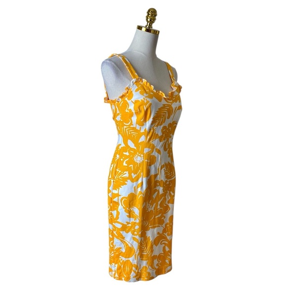 Trina Turk Women’s Zile Floral Ruffle Sleeveless Sheath Bodycon Midi Dress Sz 4 - Picture 7 of 12